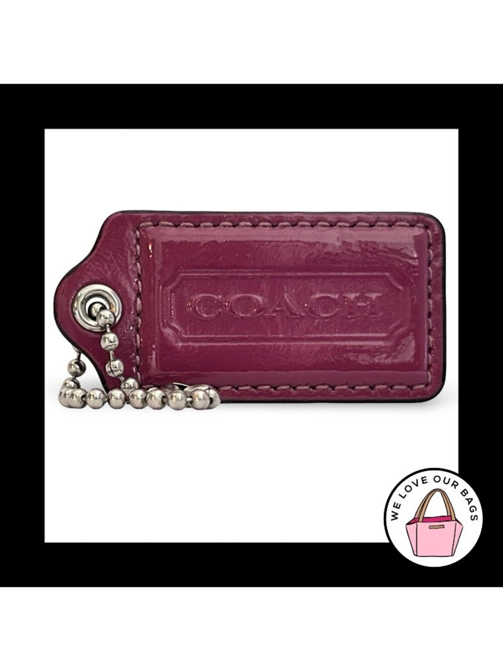 COACH HANG TAG 2.5" Pink Patent Leather Bag Charm Keychain Fob Nickel Large